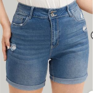 BloomChic Blue Jean Distressed Shorts with Cuffs